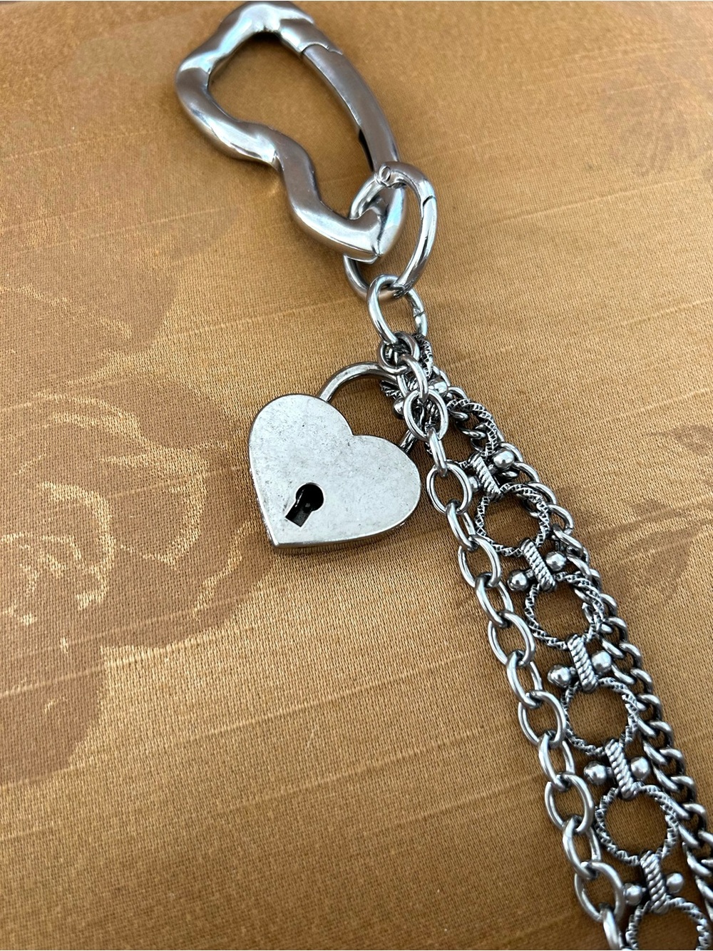 Free People Silver Toned Metal Chain Heart Key Chain Bag Charm